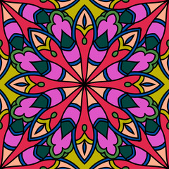 Abstract seamless pattern with mandala flower. Mosaic, tile. Floral background. Vector illustration.   