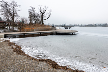 Public bathing place in winter, frozen water