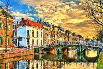 The Doelenbrug bridge across a canal in Leiden, the Netherlands