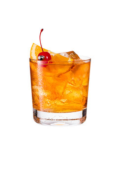 Refreshing Bourbon Old Fashioned Cocktail on White