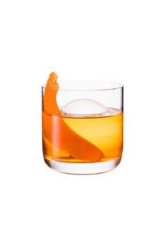 Refreshing Bourbon Old Fashioned Cocktail On White