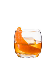 Refreshing Bourbon Old Fashioned Cocktail On White