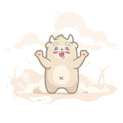 cute vector character friendly hugging little beast. isolated white background. Vector illustration design for t-shirt graphics, postcards, book, print and other uses