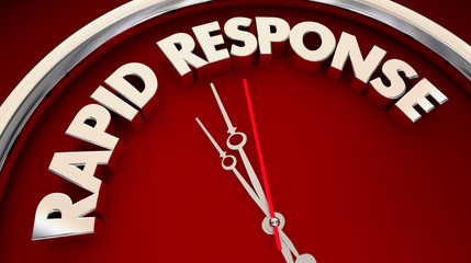 Obraz na płótnie Canvas Rapid Response Fast Action Urgent Now Clock 3d Illustration