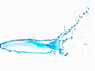 Water Flow and Splashes Against Pure White Background
