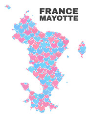 Mosaic Mayotte Islands map of valentine hearts in pink and blue colors isolated on a white background. Lovely heart collage in shape of Mayotte Islands map. Abstract design for Valentine decoration.