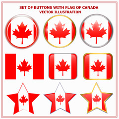 Set of buttons with flag of Canada. Vector.