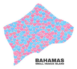 Mosaic Small Inagua Island map of lovely hearts in pink and blue colors isolated on a white background. Lovely heart collage in shape of Small Inagua Island map.