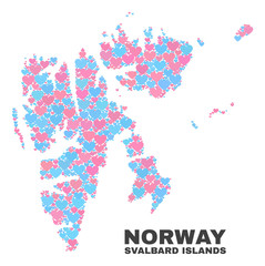 Mosaic Svalbard Islands map of love hearts in pink and blue colors isolated on a white background. Lovely heart collage in shape of Svalbard Islands map. Abstract design for Valentine decoration.