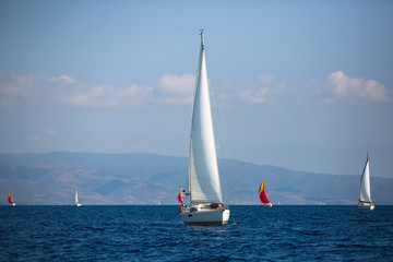 Fototapeta premium Sailing luxury yacht boats in Aegean Sea - Greece.