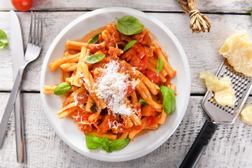 Italian style pasta with tomato sauce