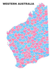 Mosaic Western Australia map of lovely hearts in pink and blue colors isolated on a white background. Lovely heart collage in shape of Western Australia map.