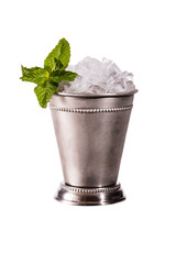 Refreshing Bourbon Mint Julep Cocktail on White - obrazy, fototapety, plakaty