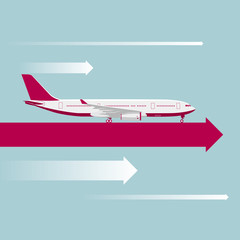Vector drawn large passenger plane.On the arrow in mid air.