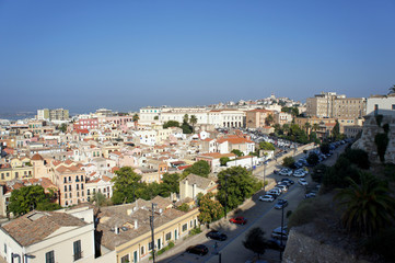 Fototapeta na wymiar Streets of Cagliari. View from the fortress wall. 