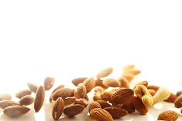 Cashew and Almond nut on white background