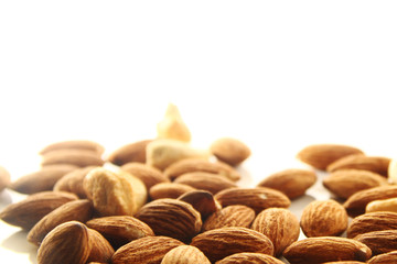 Cashew and Almond nut on white background