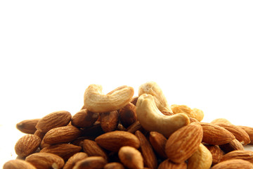 Cashew and Almond nut on white background