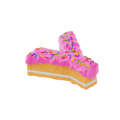 Isolated letter shaped cake with icing and sprinkles on top on isometric view