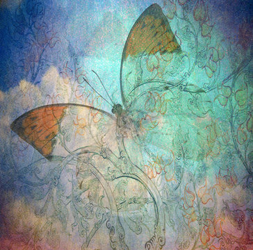 grunge butterfly background texturewith hand