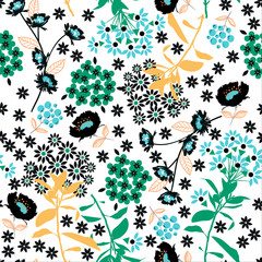 Beautiful geometric dense blooming flower and leaf in the dark ,colorful mood for fashion fabric,wallpaper and all prints