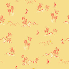 Trendy retro beach  Hand drawn summer island tropical seamless pattern vector regular repeat design for fashion,wallpaper,and all prints on vintage