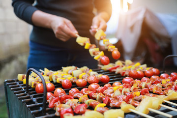 Barbeque Grill Street Food in thailand,Eat outdoors in a happy family.