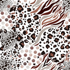 Mix animal skin prints ,Leopard, snake, zebra, tiger safari africa seamless pattern vector design for fashion,fabric and all prints