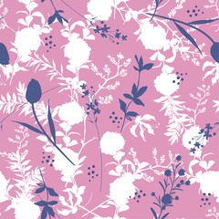 Sweet pastel Silhouette Abstract with botanical seamless pattern with leaves and flowers Background with flowers vector on modern style,