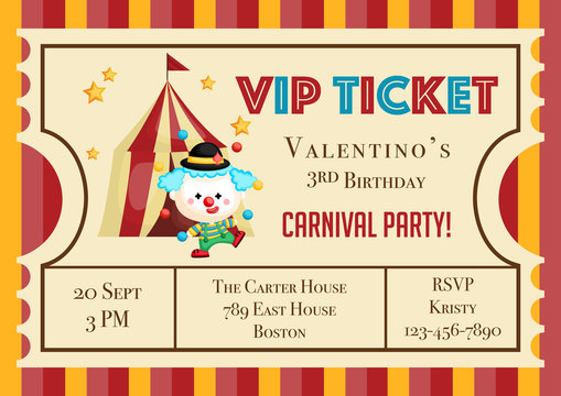 Cute Ticket Carnival Theme Birthday Invitation