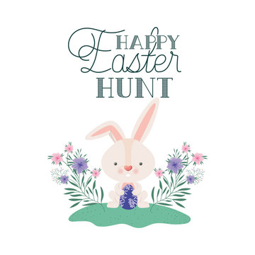 happy easter hunt label with rabbit icon