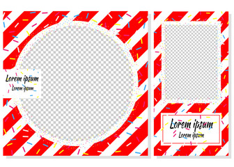  Instagram story and post vector templates with red and white stripes