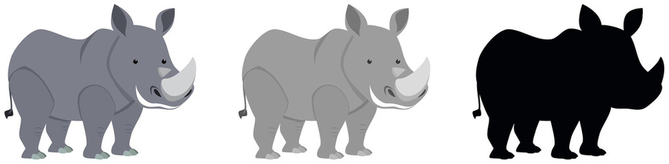 Set of rhinoceros character - obrazy, fototapety, plakaty