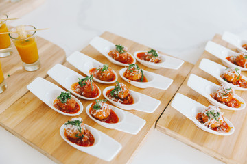 Beautifully plated meatball appetizer. 