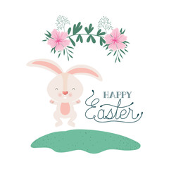 happy easter label with rabbit isolated icon