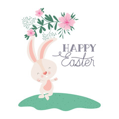 happy easter label with rabbit isolated icon