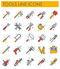 Tools icons line set on white background for graphic and web design, Modern simple vector sign. Internet concept. Trendy symbol for website design web button or mobile app