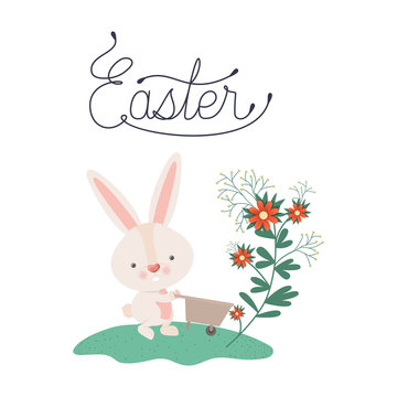 easter label with bunny isolated icon