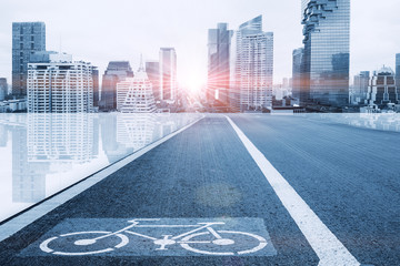 bike lane in futuristic city for eco transport system in future urban concept