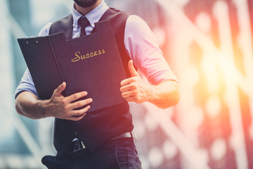 businessman success show thumbs up good job concept.