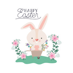 happy easter label with rabbit isolated icon