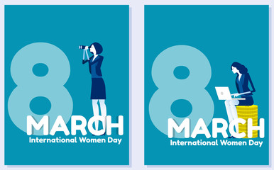 International women day. Concept 8 March vector illustration, Tex with office girls in flat style design, Template & banner, Card & poster.