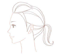 横を向いた女性の線画