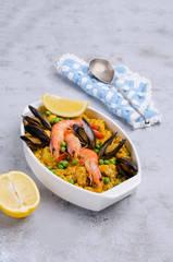 Traditional paella with seafood