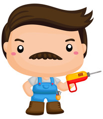 A vector of a carpenter working with tools
