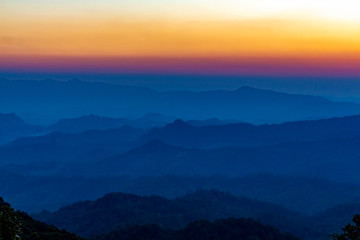 Fototapeta na wymiar colorful of sky in the evening or morning at famous mountain in Thailand