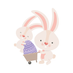 bunnies with wheelbarrow and easter egg icon