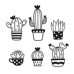Set of cute succulent or cactus doodles. Hand drawn sketch succulent vector illustration.