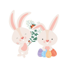 easter rabbits with egg isolated icon