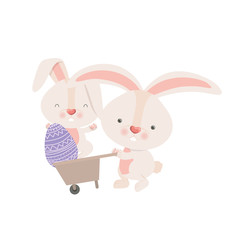 bunnies with wheelbarrow and easter egg icon